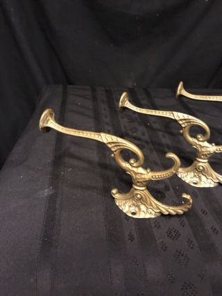 3 ANTIQUE VICTORIAN ORNATE MATCHING SOLID BRASS WALL/HALL TREE HOOKS 11