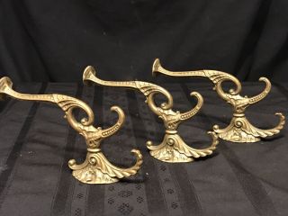 3 Antique Victorian Ornate Matching Solid Brass Wall/hall Tree Hooks