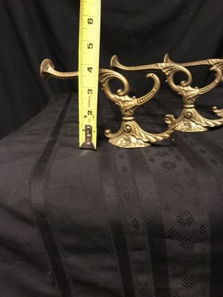 3 ANTIQUE VICTORIAN ORNATE MATCHING SOLID BRASS WALL/HALL TREE HOOKS 2