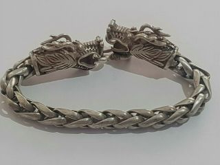 Rare Late Medieval/chinese Silver Chain Bracelet Dragons/head.  67 Gr.  75mm.