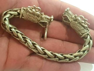 RARE LATE MEDIEVAL/CHINESE SILVER CHAIN BRACELET DRAGONS/HEAD.  67 GR.  75MM. 2