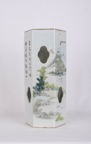 Hexagonal Chinese porcelain Qianjiang hat stand - Late Qing.  1899. 5