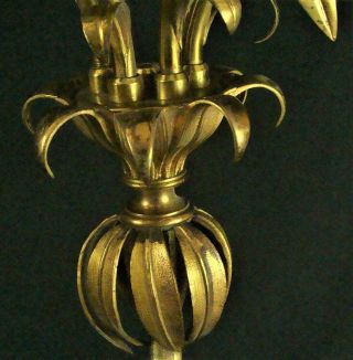 Pr Large Antique Gilt Brass Tole Newel Post or Sconce Candelabra Lamp Parts 4