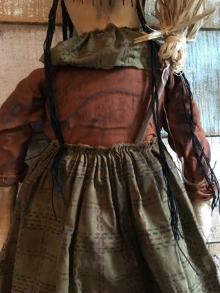 Primitive Folk ARt Large Witch doll with Broom Halloween Fall 34 