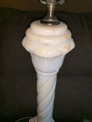 vintage carved white solid alabaster marble brass electric table lamps 3