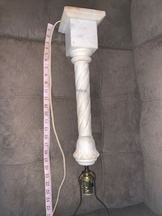 vintage carved white solid alabaster marble brass electric table lamps 7