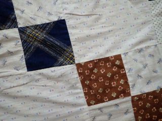 c1880 - 1910 Antique Four Patch Quilt Top SWEET Shirting Prints 76 