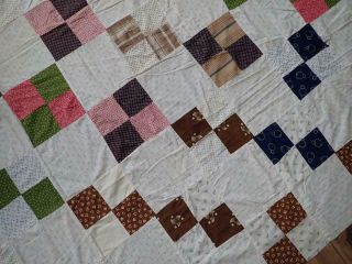 c1880 - 1910 Antique Four Patch Quilt Top SWEET Shirting Prints 76 