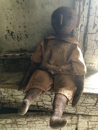 Primitive Cloth Rag Doll In Early Gingham Pumpkin 2