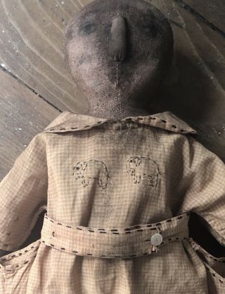 Primitive Cloth Rag Doll In Early Gingham Pumpkin 5