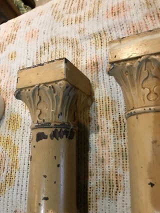 Pair Antique Oak Or Birch Columns Painted 21”x4 X 4” 4