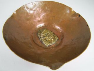 Antique Arts & Crafts Hammered Copper Native American Indian Tray Ashtray 3