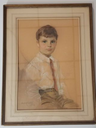 Antique Marrie Olga Kobbe - Pastel On Paper Of Boy - Signed 1932