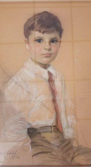 Antique MARRIE OLGA KOBBE - PASTEL ON PAPER OF BOY - Signed 1932 2