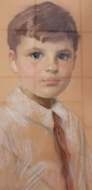 Antique MARRIE OLGA KOBBE - PASTEL ON PAPER OF BOY - Signed 1932 3