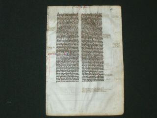 Rare Medieval Manuscript Vellum " Pocket " Bible Leaf W/ Annotations,  C.  1250