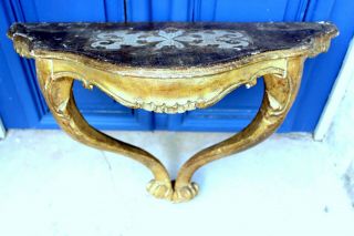 Antique Vintage French Wooden Wall Carved Wall Console Designed Table