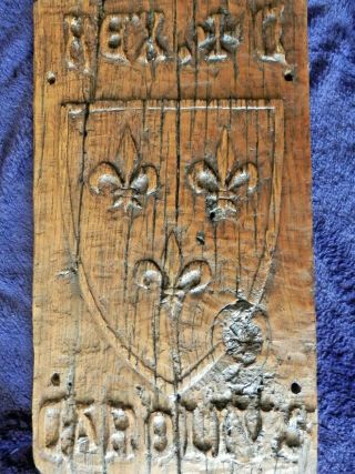 Rare Mediaeval High Relief Carved Panel,  Arms Of Charles Vi Of France.  C.  1400