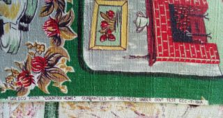 Vintage novelty barkcloth cotton fabric remnant panel mid century cottage 2