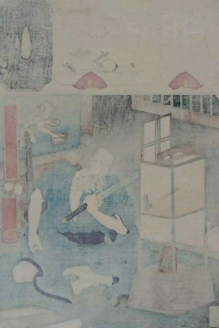 JAPANESE WOODBLOCK PRINT BY KUNIYOSHI 1850 ' s AUTHENTIC ANTIQUE SEPPUKU 4