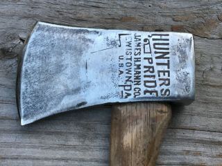 Hunters Pride Hatchet Antique Embossed James Mann Lewiston Pennsylvania Usa