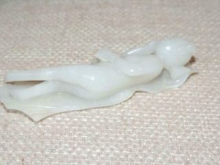 Vintage OLD WHITE CELADON JADE Chinese Antique Nude Model on Sofa RARE NR Qing 10