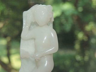 Vintage OLD WHITE CELADON JADE Chinese Antique Nude Model on Sofa RARE NR Qing 11