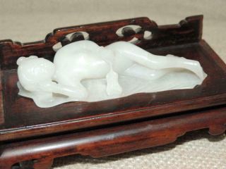 Vintage OLD WHITE CELADON JADE Chinese Antique Nude Model on Sofa RARE NR Qing 2