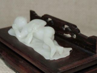 Vintage OLD WHITE CELADON JADE Chinese Antique Nude Model on Sofa RARE NR Qing 4