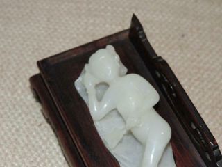 Vintage OLD WHITE CELADON JADE Chinese Antique Nude Model on Sofa RARE NR Qing 5