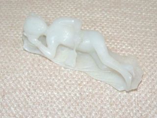 Vintage OLD WHITE CELADON JADE Chinese Antique Nude Model on Sofa RARE NR Qing 9