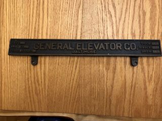 Antique Cast Iron General Elevator Co.  Plaque