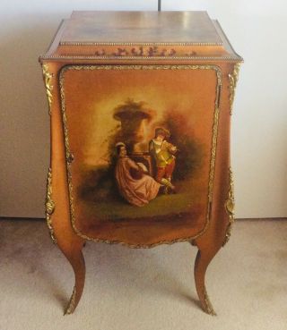 Antique French Hand Painted Music Cabinet Nightstand Chest