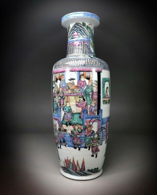 Massive 62cm Antique Famille Rose Rouleau Vase 19th Century Chinese Porcelain