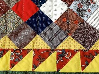 4 Block Patch Antique QUILT c 1880s Prints Conversation CAT Horses 9