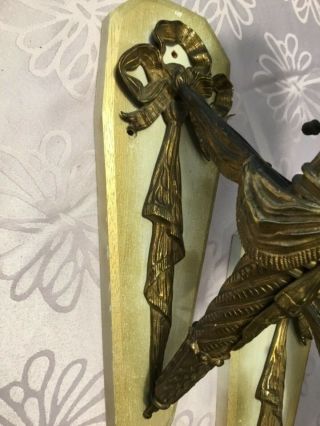 PAIR Rare antique Cast Brass Art Nouveau/ Deco wall lights sconces flame torch 3