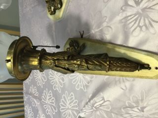 PAIR Rare antique Cast Brass Art Nouveau/ Deco wall lights sconces flame torch 5