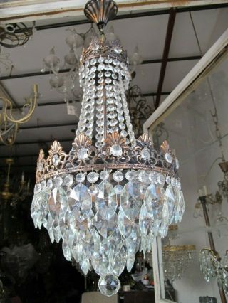 Antique Vnt French Big Bohemia Crystal Chandelier Lamp 1940 