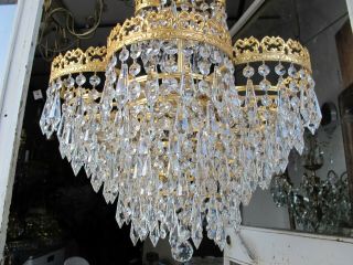 Antique Vnt French Huge Swarovski Crystal Chandelier Lamp Lustre 1940 ' s 21in dmt 10