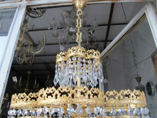 Antique Vnt French Huge Swarovski Crystal Chandelier Lamp Lustre 1940 ' s 21in dmt 11