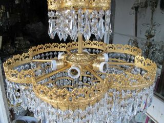 Antique Vnt French Huge Swarovski Crystal Chandelier Lamp Lustre 1940 ' s 21in dmt 12