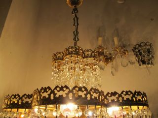 Antique Vnt French Huge Swarovski Crystal Chandelier Lamp Lustre 1940 ' s 21in dmt 4