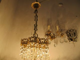 Antique Vnt French Huge Swarovski Crystal Chandelier Lamp Lustre 1940 ' s 21in dmt 6