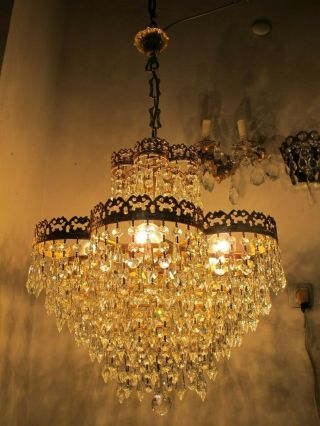 Antique Vnt French Huge Swarovski Crystal Chandelier Lamp Lustre 1940 ' s 21in dmt 7