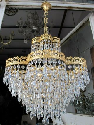 Antique Vnt French Huge Swarovski Crystal Chandelier Lamp Lustre 1940 ' s 21in dmt 8