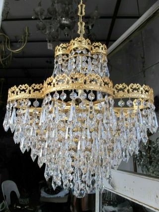 Antique Vnt French Huge Swarovski Crystal Chandelier Lamp Lustre 1940 ' s 21in dmt 9