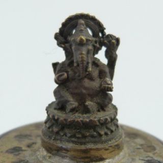 ANTIQUE INDIAN BRASS BOX AND COVER WITH FIGURE OF GANESH ON TOP,  19th CENTURY 2