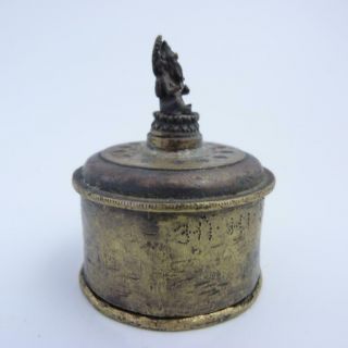 ANTIQUE INDIAN BRASS BOX AND COVER WITH FIGURE OF GANESH ON TOP,  19th CENTURY 3