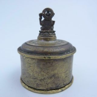 ANTIQUE INDIAN BRASS BOX AND COVER WITH FIGURE OF GANESH ON TOP,  19th CENTURY 4