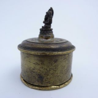ANTIQUE INDIAN BRASS BOX AND COVER WITH FIGURE OF GANESH ON TOP,  19th CENTURY 5